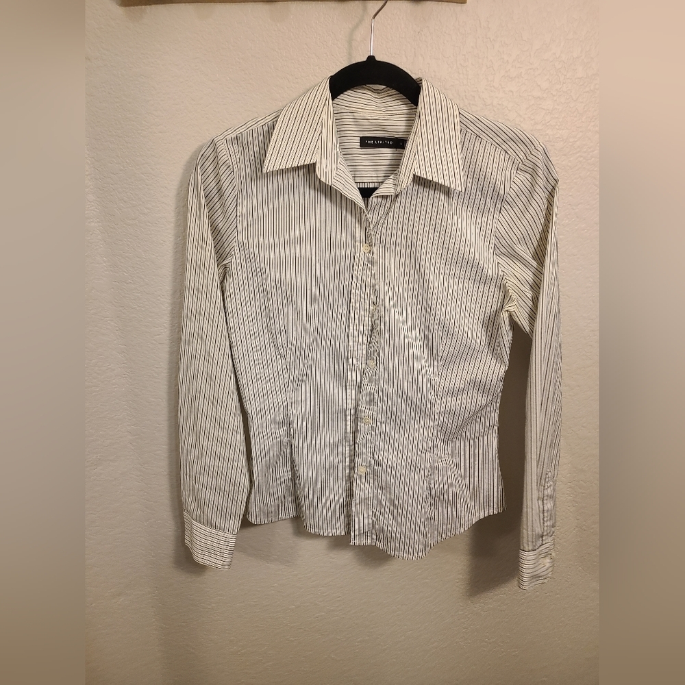 Fitted Long Sleeve Button Up "The Limited" Blouse, Size Small